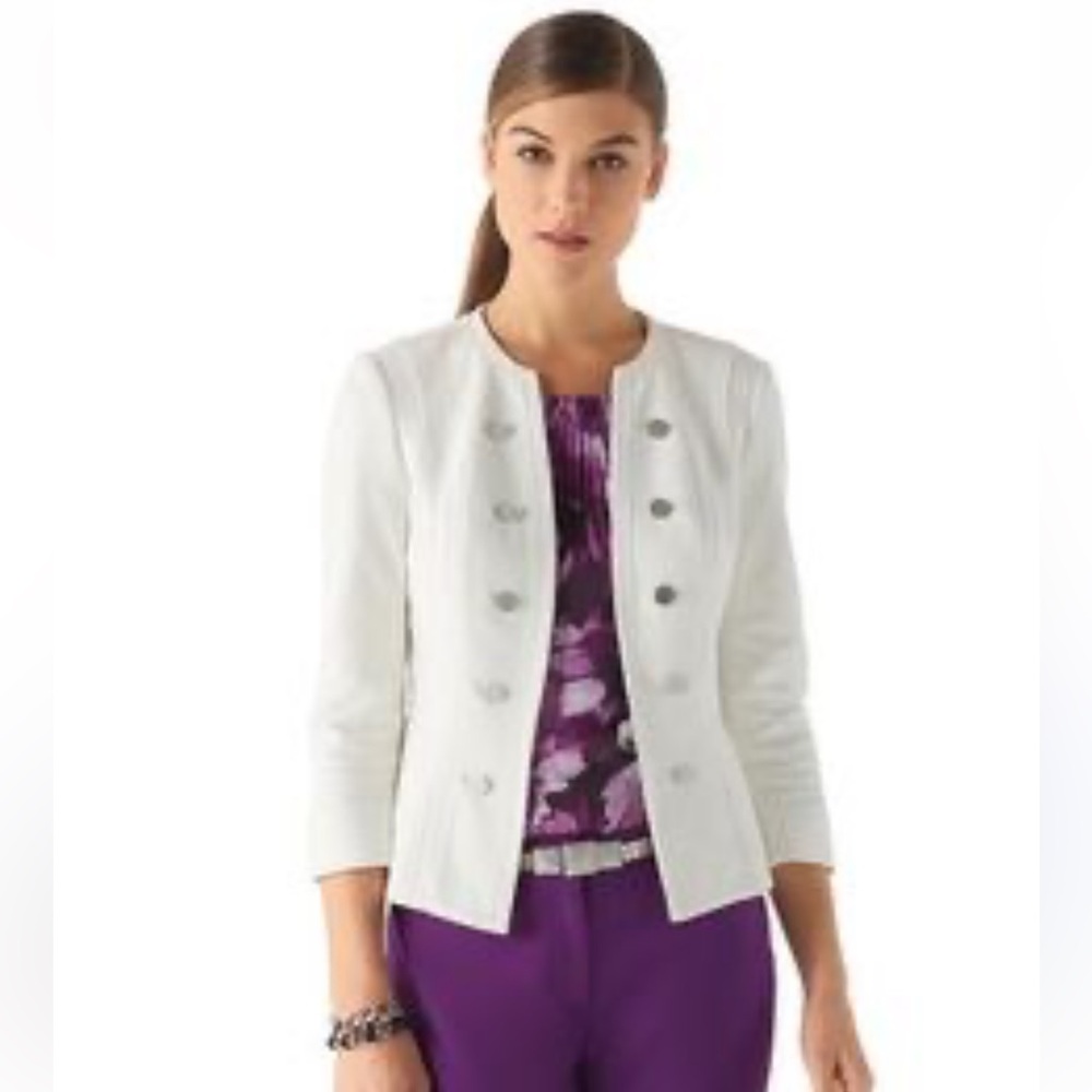 WHBM Ivory Military Officer Ponte Jacket Blazer Knit 4P $148 NWT